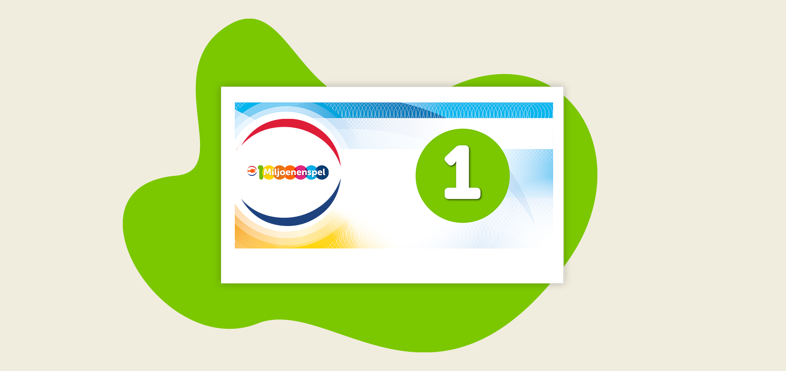 Afbeelding van een kaart van het rniljoenenspel met het nummer 1.